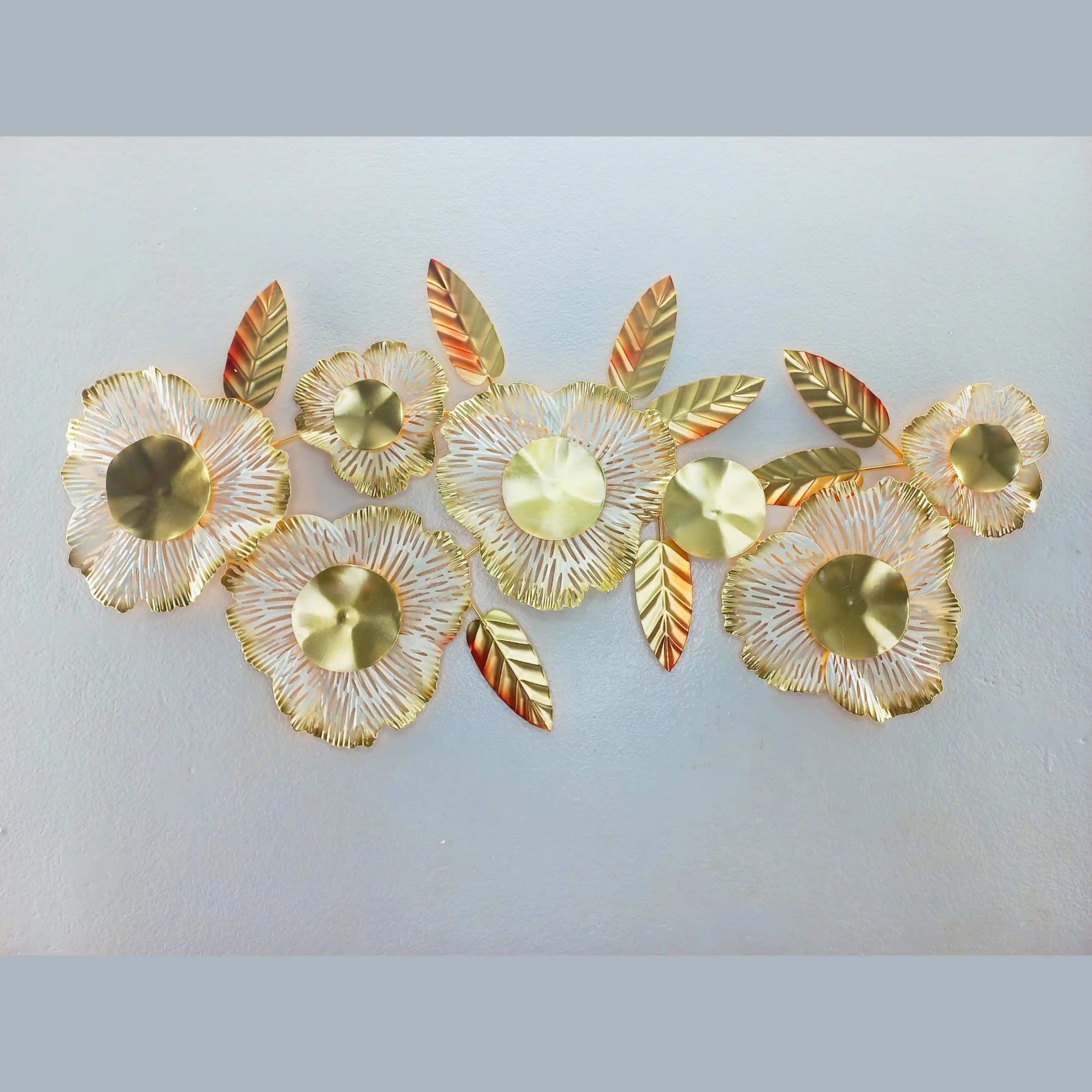 Golden & White Shaded Metal Flower Wall Decor - 17660