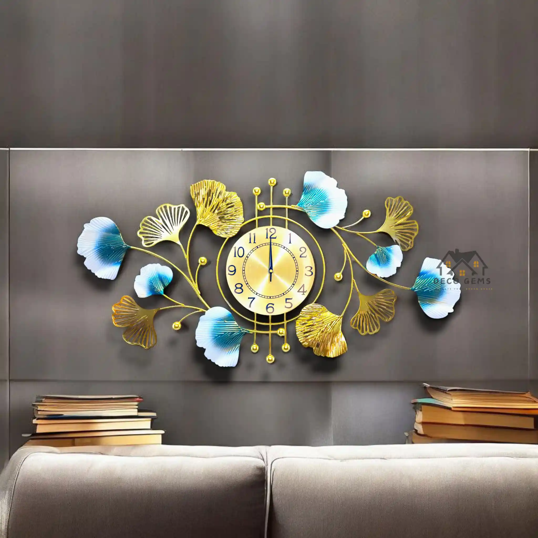 Golden Flower Designed Metal Wall Decorative Clock