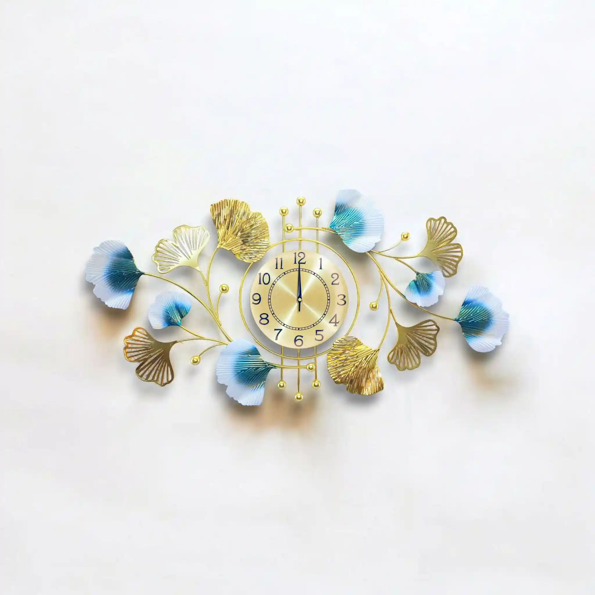 Golden Flower Designed Metal Wall Decorative Clock