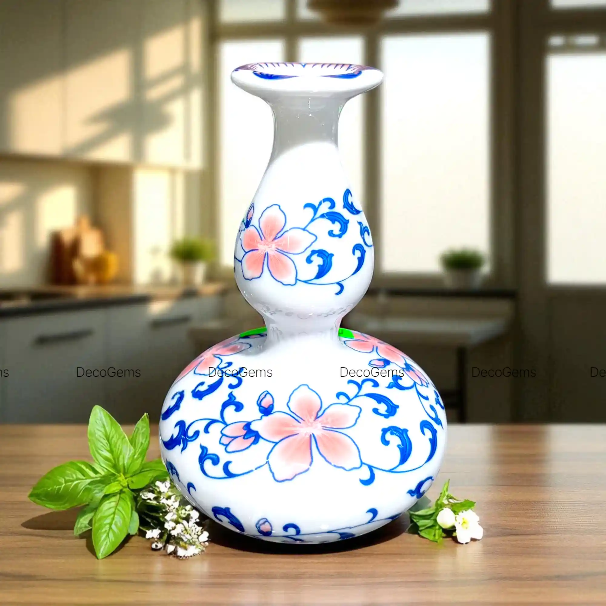 Blue Floral Designed Flower Vase