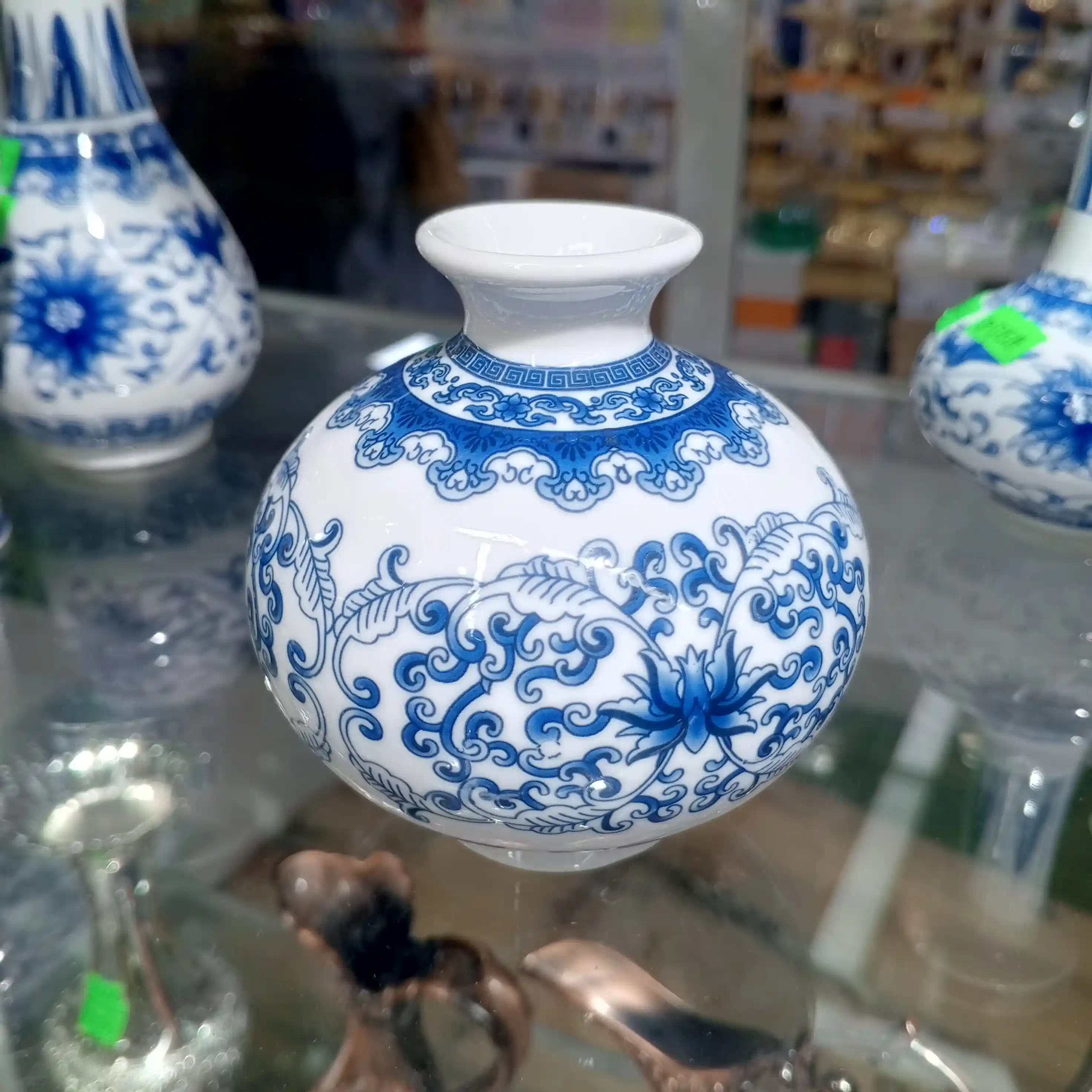 Blue Floral Round Flower Vase