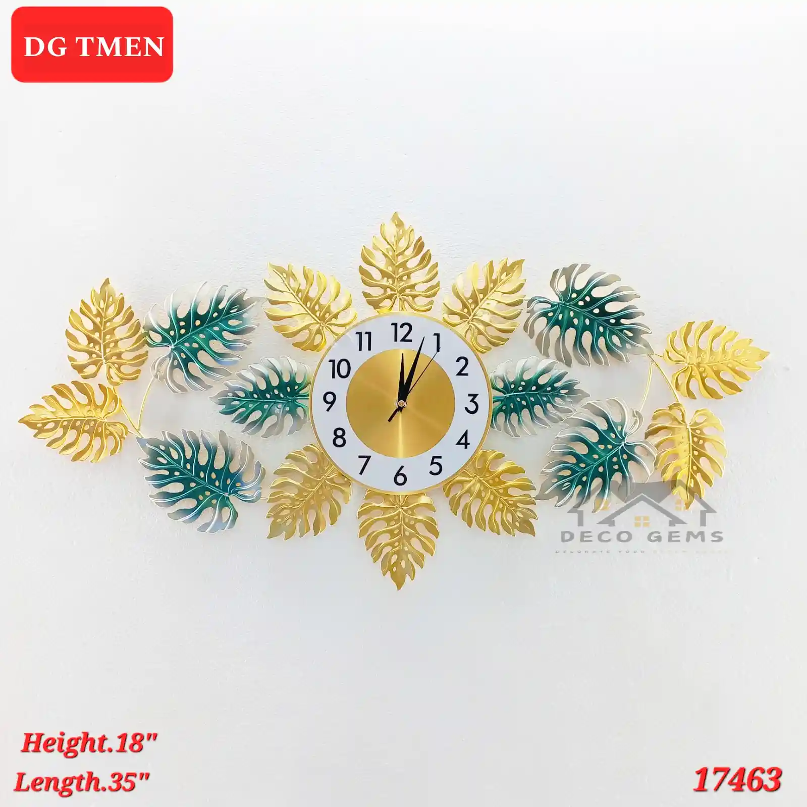 Leaf Designed Metal Wall Decor Clock- 17463