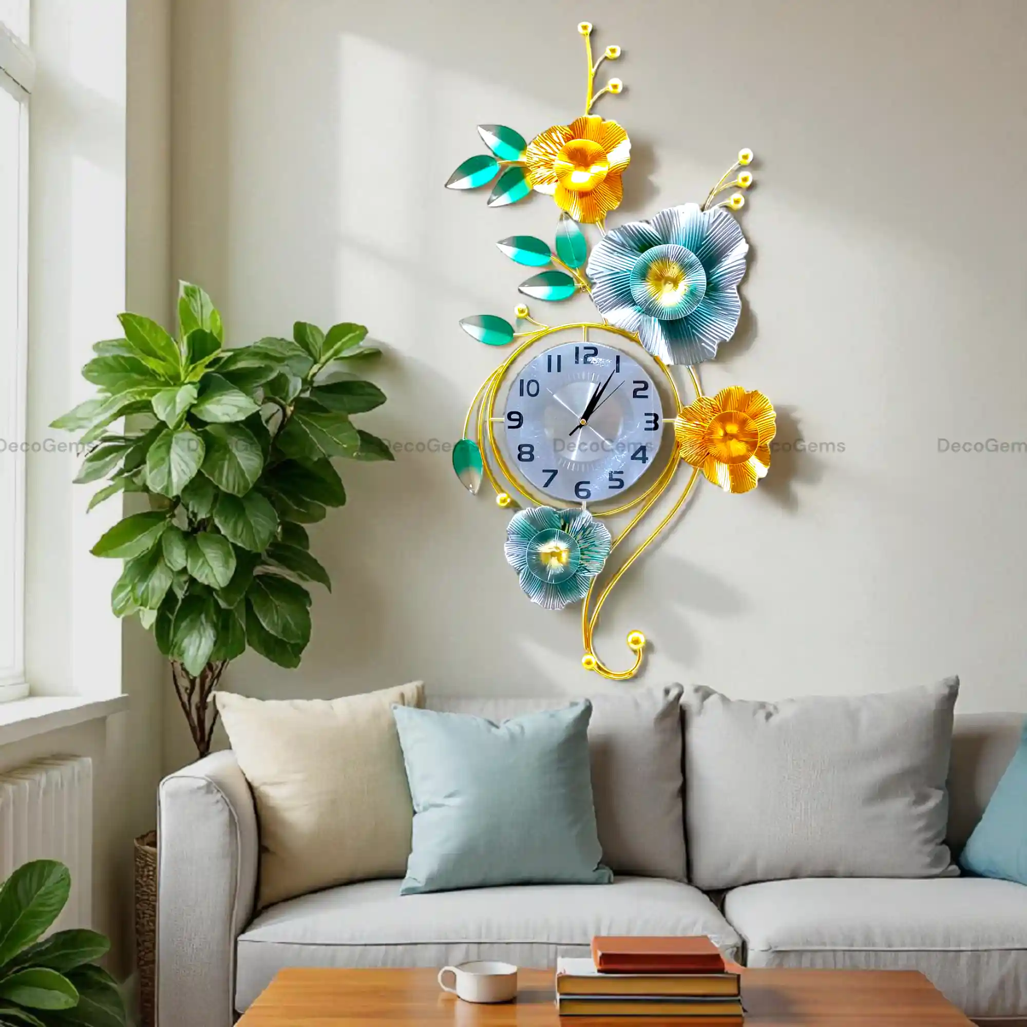 Metal Flower Decorative Wall Clock-