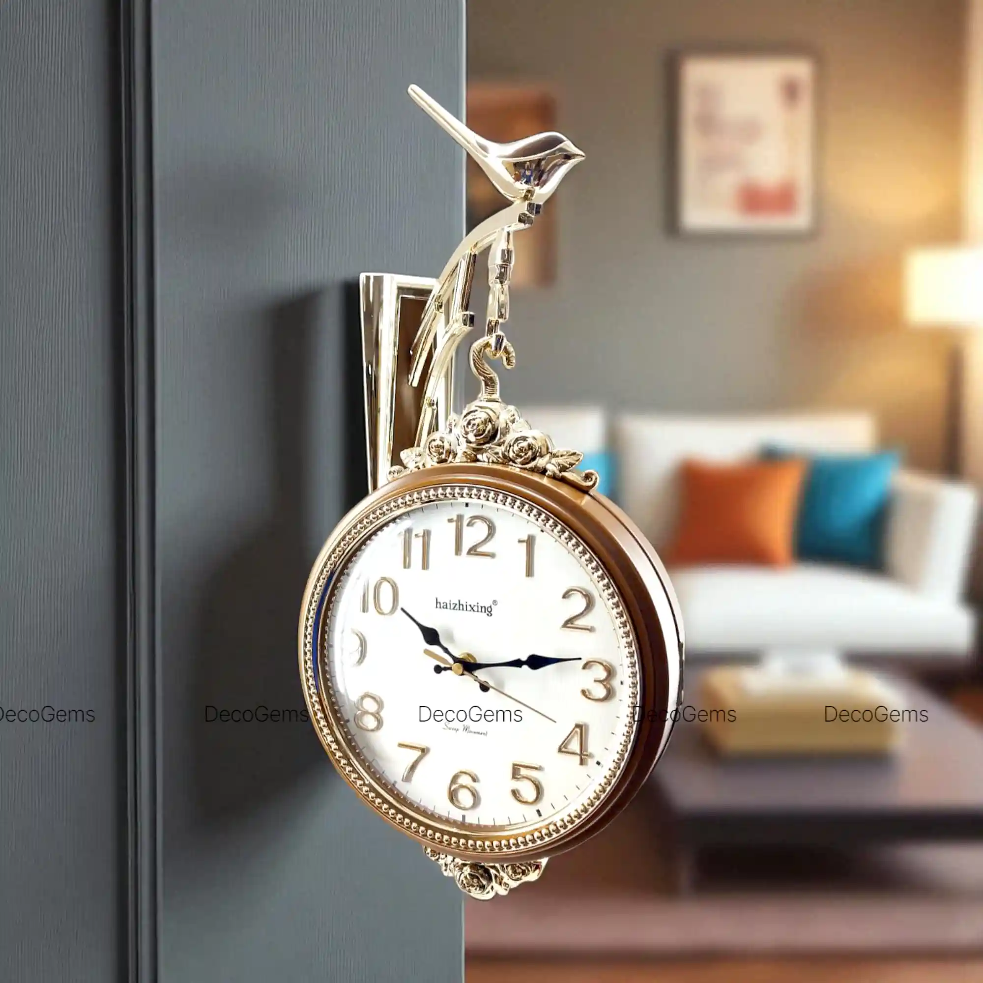 Minimal Designed Both Side Clock with Sparrow (Brown)- 19492