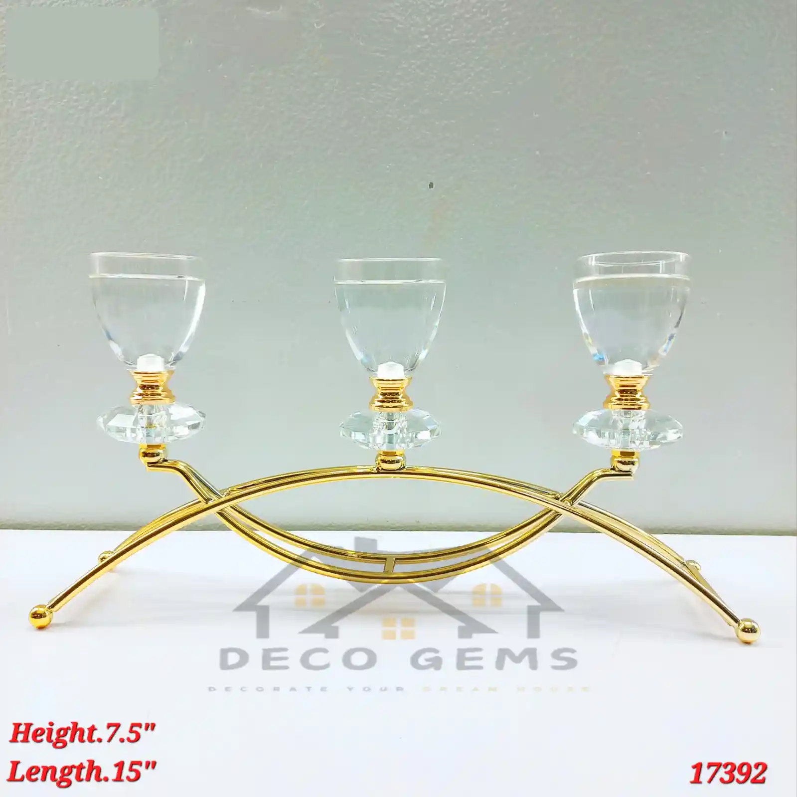 Arrow Shape 3 Stand Crystal Candle Holder-  17392