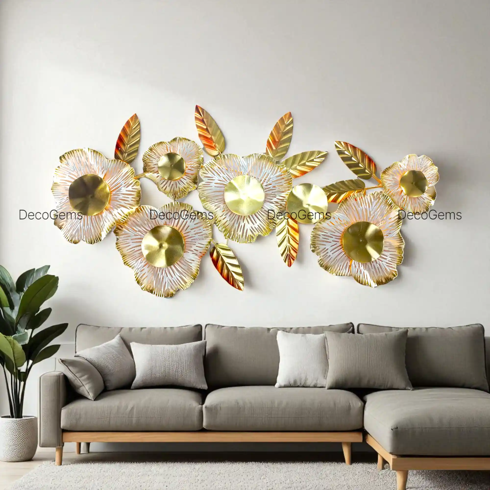 Golden & White Shaded Metal Flower Wall Decor - 17660