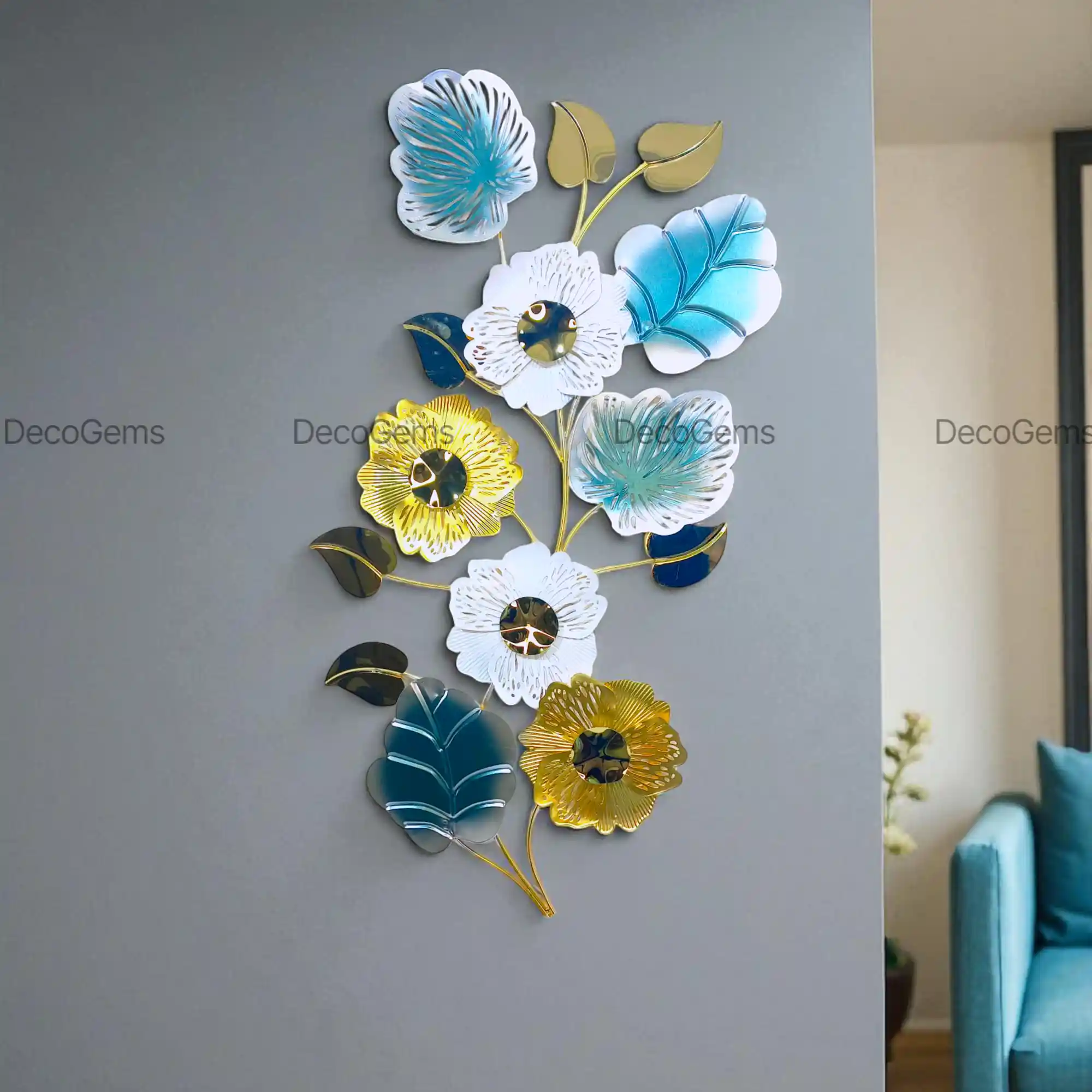 Metal Flower & Leaves Decorative Wall Decor- 17650