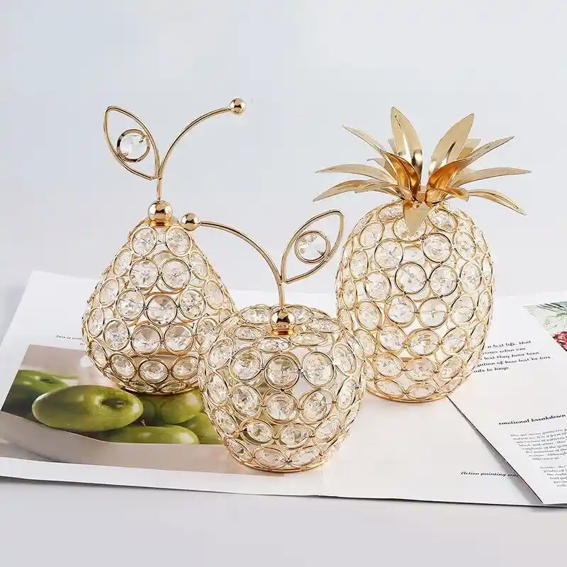 Metal & Crystal Stone Made Fruits Showpiece