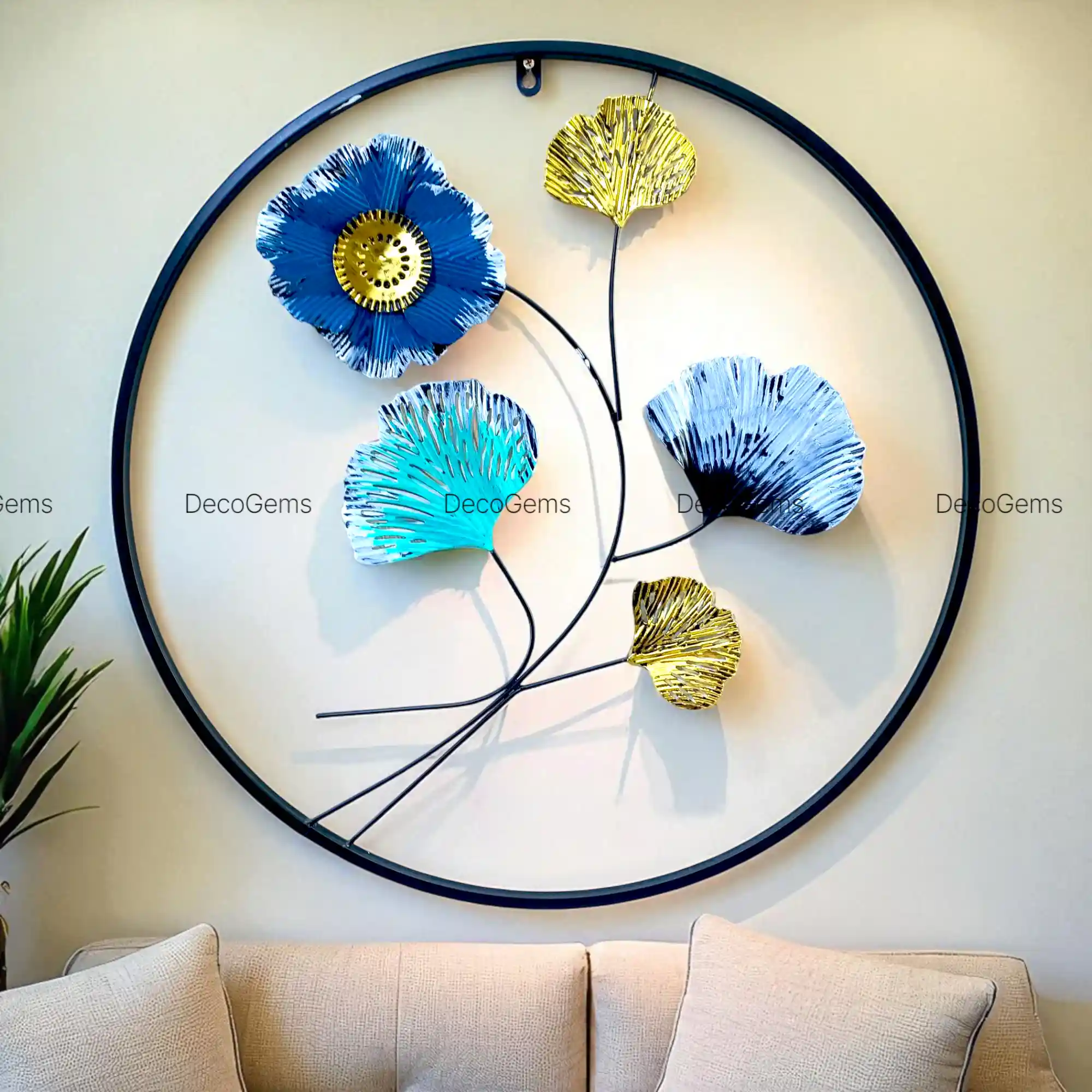 Metal Leaf & Floral Round Shape Wall Art - 17760