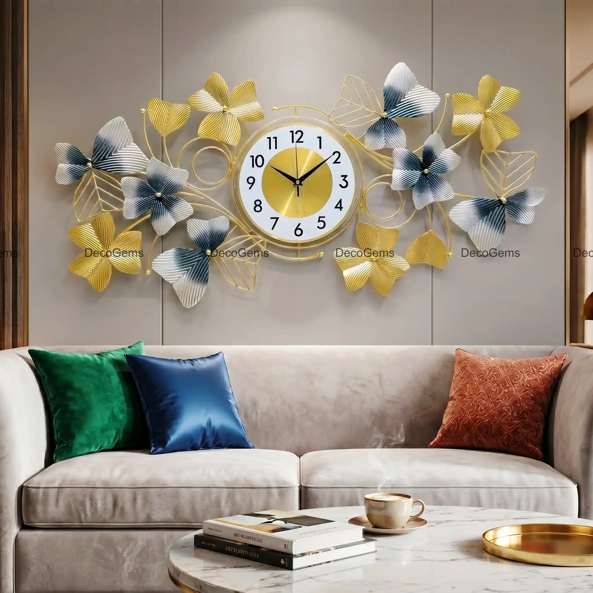 Metal Leaf Designed Wall Decor Clock - 24/6